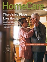 HomeCare January/February 2025 cover art: An older couple dancing in their home.