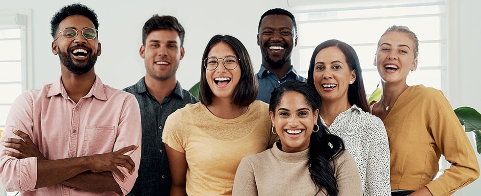 Coworkers smiling and laughing