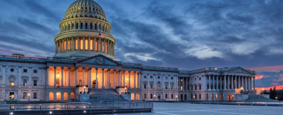 US Capitol building at sunset