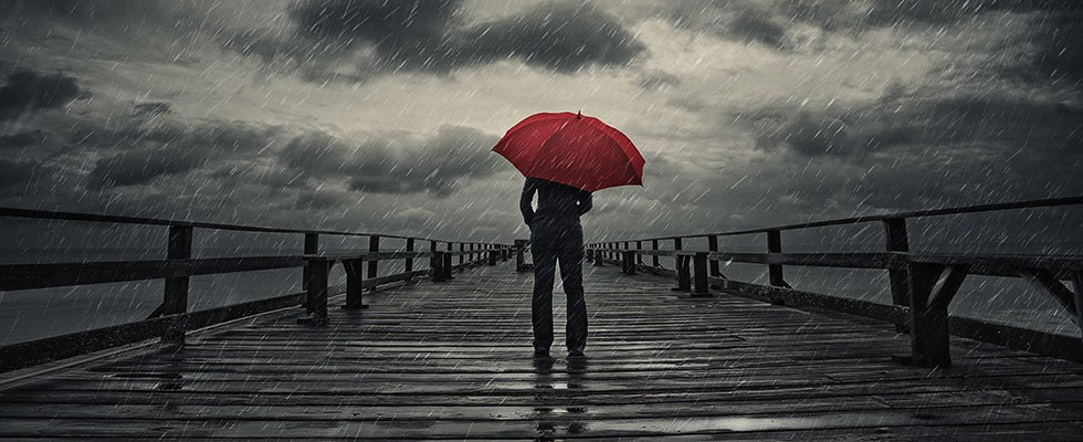 lonely person in rain