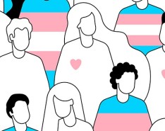 Outline Drawings of a Crowd of People, Featuring the Transgender Flag Colors