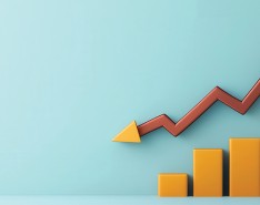 Digital illustration of bar graph chart with data increasing.