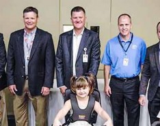 Back L-R: VGM representatives Greg Packer of U.S. Rehab, Clint Geffert, Scott Owen, Mike Mallaro, and Tyler Mahncke of U.S. Rehab. Front L-R: Jamari Kruse, 11; Zoey Down, 5; and Jayben Westlund, 8. 