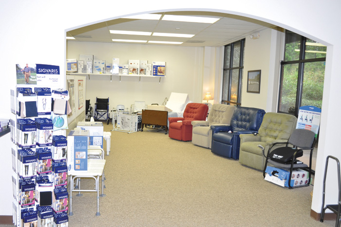 An open and uncluttered showroom allows customers to move about easily and try out the products.
